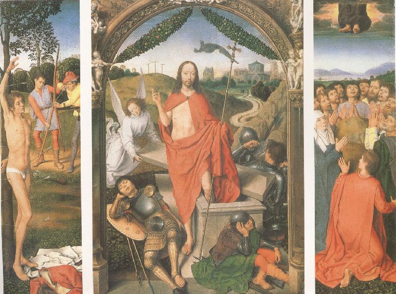 Hans Memling The Resurrection with the Martyrdom of st Sebastian and the Ascension a triptych (mk05) oil painting image